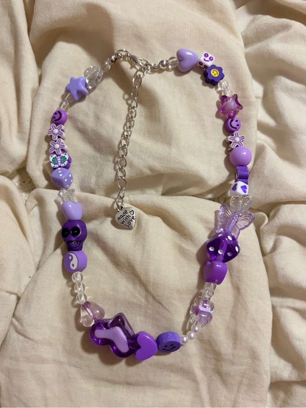 Free People Purple Beaded Indie Sleaze Whimsigoth Novelty Charm Statement Neckla